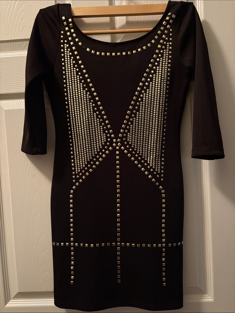 Black Studded Bodycon Dress - Women's Elegant Evening Dress